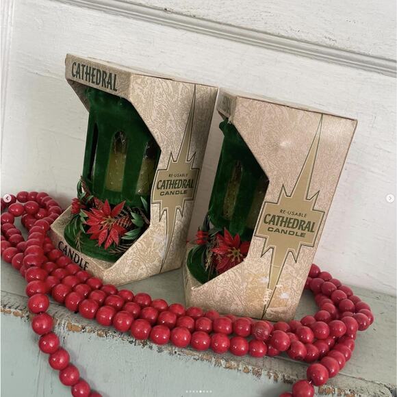 Vintage Green Flocked Cathedral Candle New Old Stock USA CHOICE of ONE - Picture 5 of 8